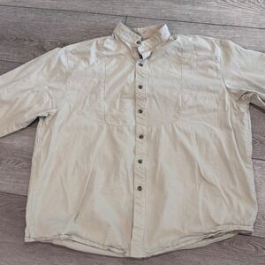 Frontier Classics Bib Front Shirt Mens XL Tan Khaki Cotton Western‎ Band Collar